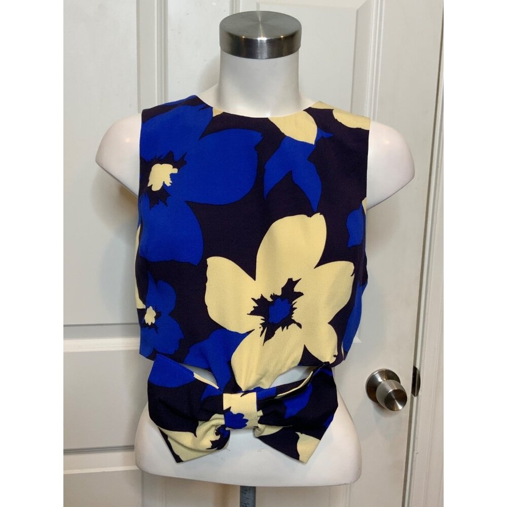Corey Lynn Calter Anthropologie Blue White Floral Bow Crop Top, Size M, NWT!
